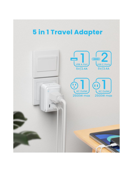 Adaptador de Viaje Universal VINTAR 5 en 1 con 3 USB 17W