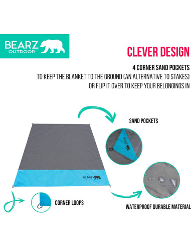 Manta de bolsillo BEARZ Outdoor impermeable 152x140 cm azul