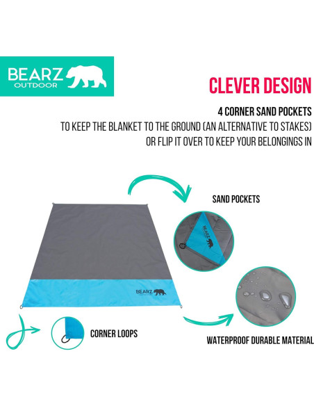 Manta de bolsillo BEARZ Outdoor impermeable 152x140 cm azul