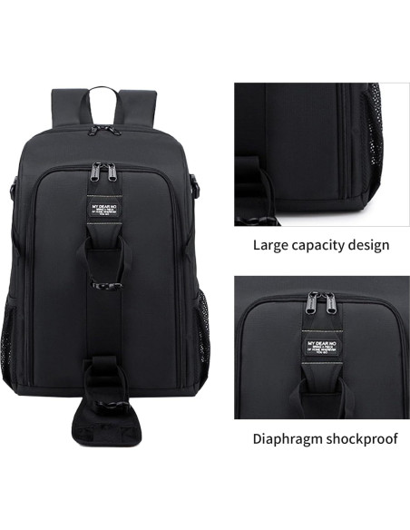 Mochila para cámara DSLR impermeable 27L - 1026 Negro-Gris