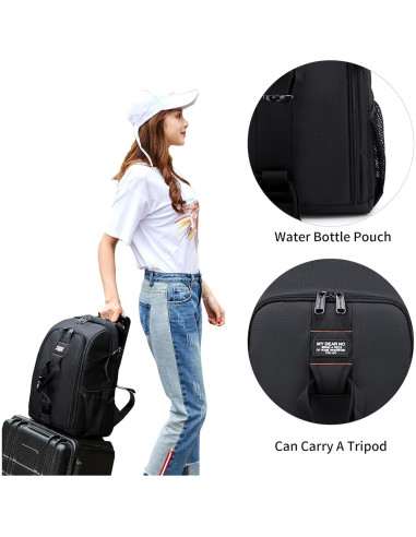 Mochila para cámara DSLR impermeable 27L - 1026 Negro-Gris