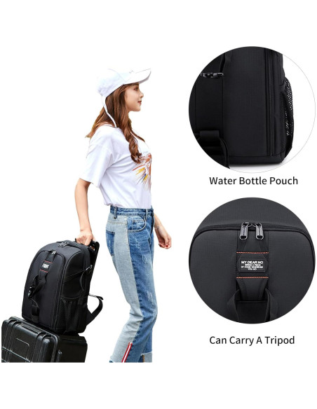 Mochila para cámara DSLR impermeable 27L - 1026 Negro-Gris