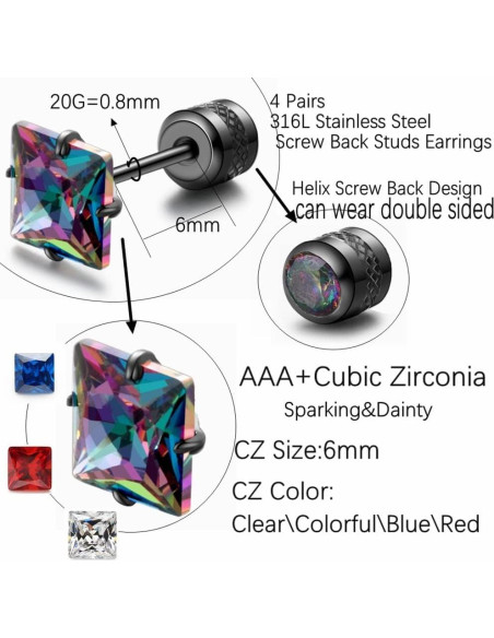 Pendientes Hopply Acero Inoxidable Quirúrgico 6mm 4 Pares