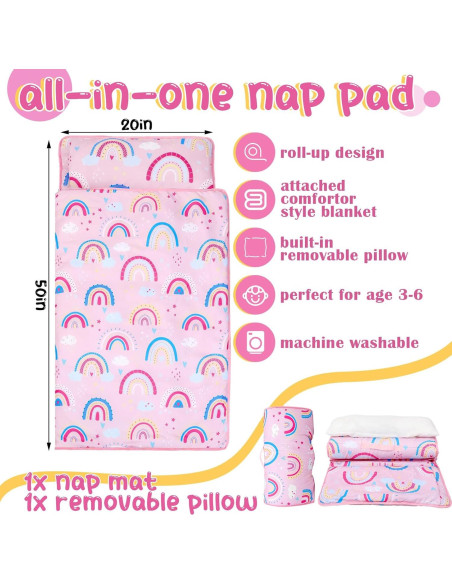 Esteras para Niños Newwiee con Almohada y Manta Boho Arcoíris