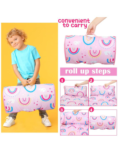 Esteras para Niños Newwiee con Almohada y Manta Boho Arcoíris