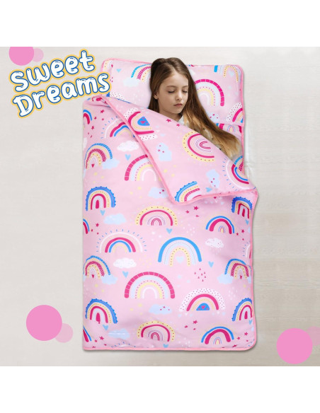 Esteras para Niños Newwiee con Almohada y Manta Boho Arcoíris