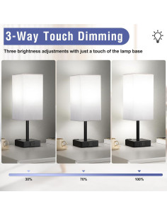 Lámpara de Mesa Táctil Aooshine Blanca con USB y Bombilla E26 2