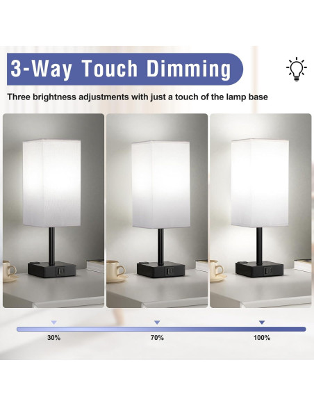 Lámpara de Mesa Táctil Aooshine Blanca con USB y Bombilla E26