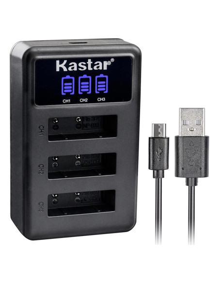 Cargador USB triple Kastar NP-BX1 LCD para cámaras Sony