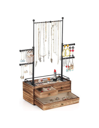 Organizador de Joyería Olakee - Caja de Madera 2 Capas 6 Niveles