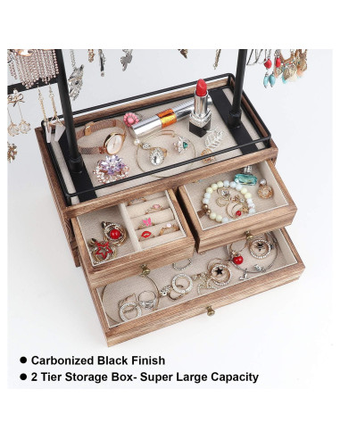 Organizador de Joyería Olakee - Caja de Madera 2 Capas 6 Niveles