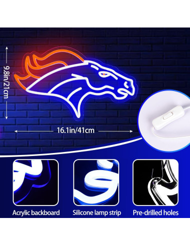 Luz de Neón LED Brineon Fútbol Americana 25x37cm Azul-Bronco
