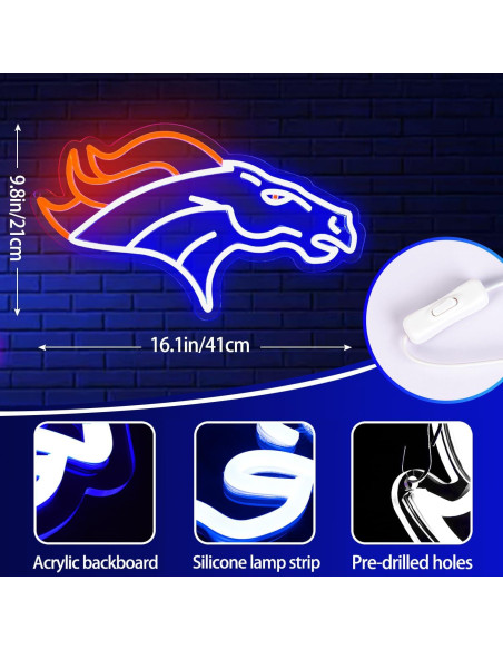 Luz de Neón LED Brineon Fútbol Americana 25x37cm Azul-Bronco