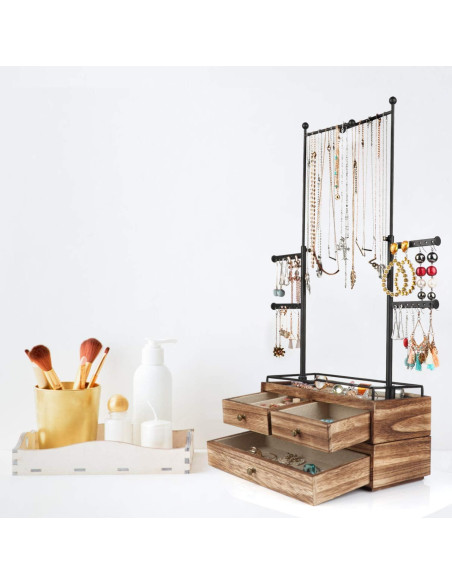 Organizador de Joyería Olakee - Caja de Madera 2 Capas 6 Niveles