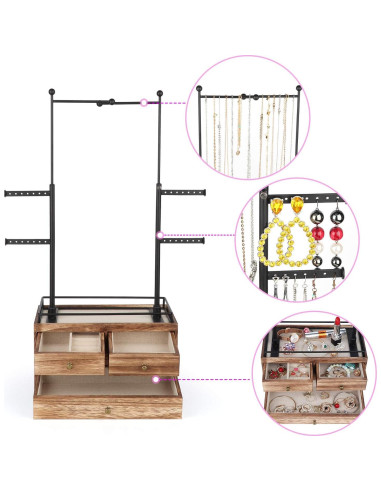 Organizador de Joyería Olakee - Caja de Madera 2 Capas 6 Niveles