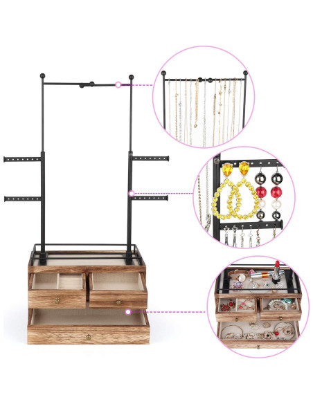 Organizador de Joyería Olakee - Caja de Madera 2 Capas 6 Niveles