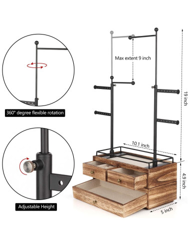 Organizador de Joyería Olakee - Caja de Madera 2 Capas 6 Niveles