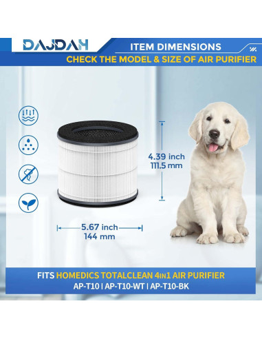 Filtro de Reemplazo HEPA-Tipo AP-T10FL para Purificador HoMedics