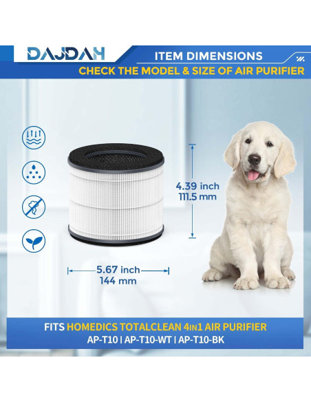 Filtro de Reemplazo HEPA-Tipo AP-T10FL para Purificador HoMedics