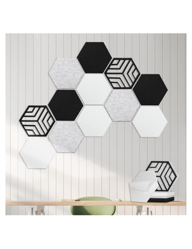 Paquete de 12 Paneles Acústicos Hexagonales Autoadhesivos 35.6x30.5cm