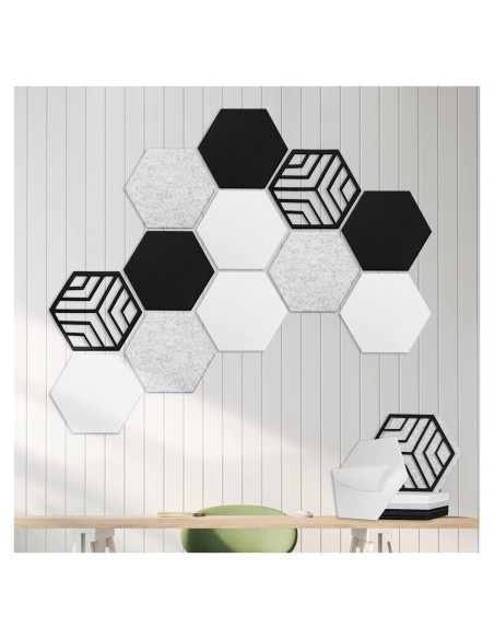 Paquete de 12 Paneles Acústicos Hexagonales Autoadhesivos 35.6x30.5cm