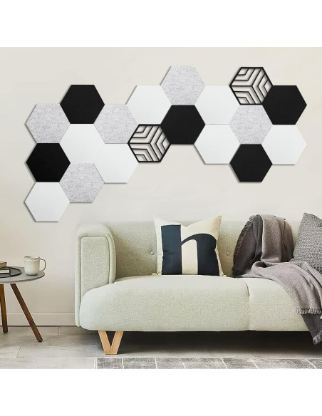 Paquete de 12 Paneles Acústicos Hexagonales Autoadhesivos 35.6x30.5cm
