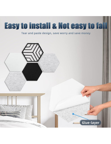 Paquete de 12 Paneles Acústicos Hexagonales Autoadhesivos 35.6x30.5cm