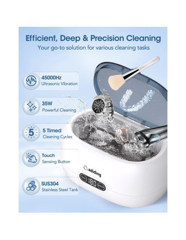 Limpiador Ultrasónico de Joyería Adiding 650mL 5 Modos Azul