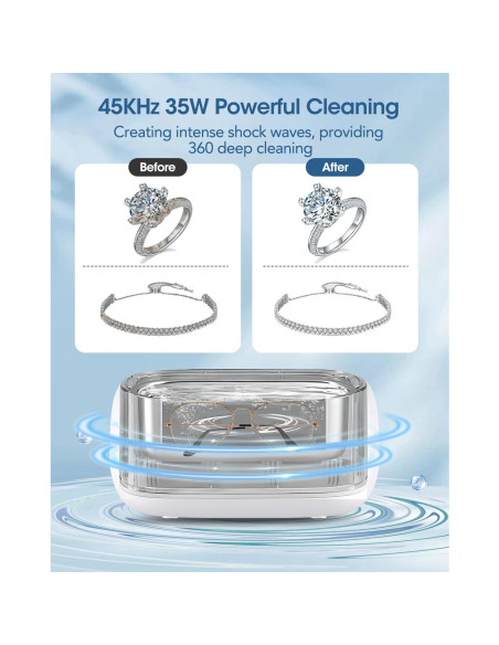 Limpiador Ultrasónico de Joyería Adiding 650mL 5 Modos Azul