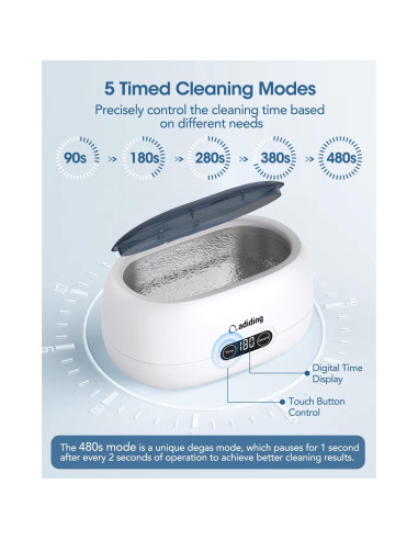 Limpiador Ultrasónico de Joyería Adiding 650mL 5 Modos Azul