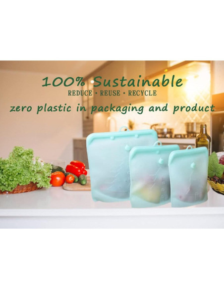 Bolsas de Silicona Reutilizables 3R - 3 Tamaños, A prueba de Fugas