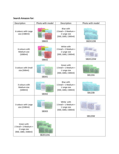 Bolsas de Silicona Reutilizables 3R - 3 Tamaños, A prueba de Fugas