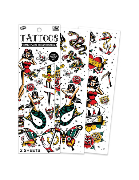 Tatuajes Temporales Tradicionales Americanos Savvi - 18 Piezas