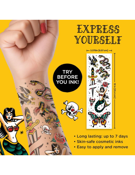 Tatuajes Temporales Tradicionales Americanos Savvi - 18 Piezas