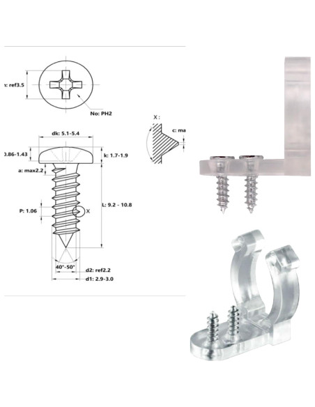 50 Clips de Cuerda LED TiTiToo + 100 Tornillos de Instalación
