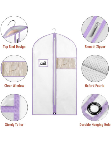 Bolsa de Ropa para Almacenamiento Univivi 40" 5 Piezas Blanca/Púrpura