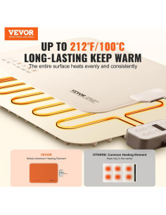 Bandeja Calentadora Eléctrica VEVOR 50x35cm Plegable con 4 Temperaturas 2