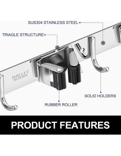 Soporte de Escoba y Mopa IMILLET Acero Inoxidable 3 Estantes 2