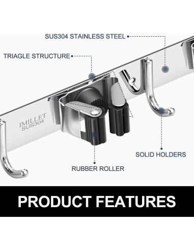 Soporte de Escoba y Mopa IMILLET Acero Inoxidable 3 Estantes