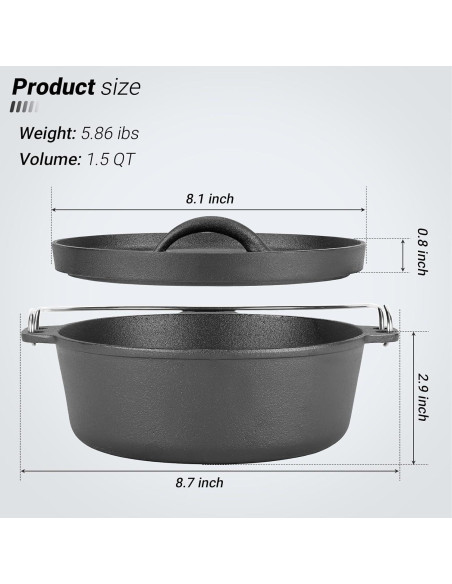 Olla de Hierro Fundido 1.5QT Northriver Casting con Tapa