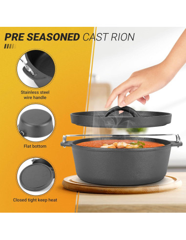 Olla de Hierro Fundido 1.5QT Northriver Casting con Tapa