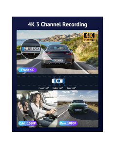 Cámara Dash Hugolog S7 3 Canales 4K+1080P, WiFi 5G, GPS 2