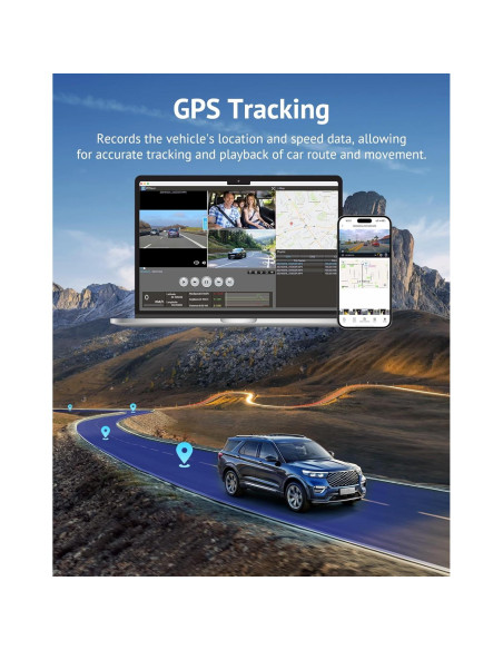 Cámara Dash Hugolog S7 3 Canales 4K+1080P, WiFi 5G, GPS