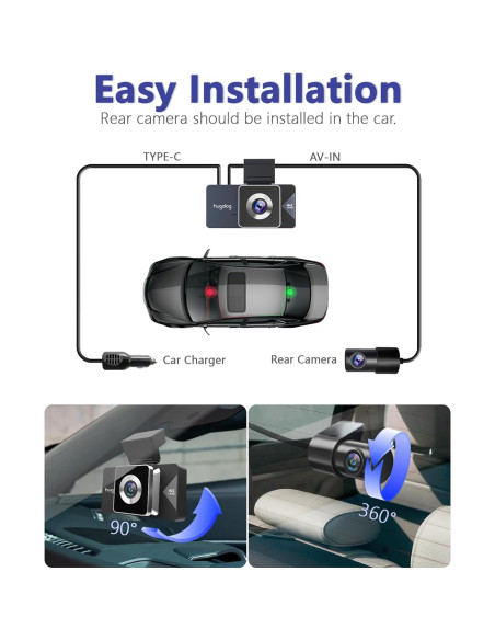 Cámara Dash Hugolog S7 3 Canales 4K+1080P, WiFi 5G, GPS