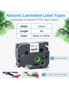 Cinta de Etiqueta Laminada Absonic 24mm Negra sobre Blanca - 4 Pack 2