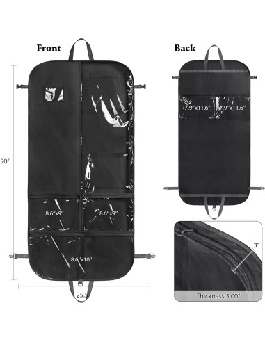 Bolsa de Traje de Danza Univivi 50 Pulgadas Negra con Bolsillos