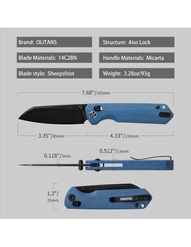 Cuchillo Plegable OLITANS G062 Acero 14C28N 8.5cm Camping