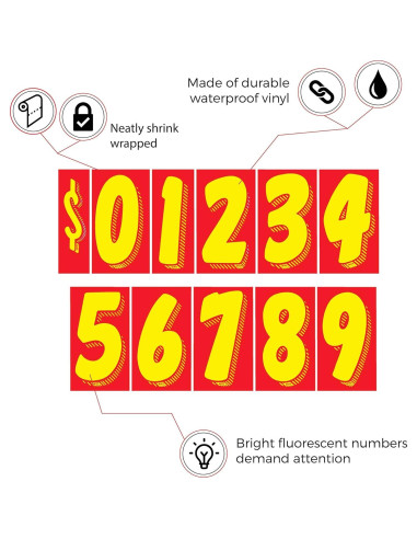 Calcomanías de Vinilo EZ Números 9 Rojos y Amarillos 36 Unidades