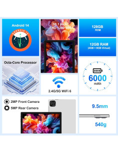 Tablet Android 14 ATMPC T10 10.1" 12GB RAM 128GB ROM 2