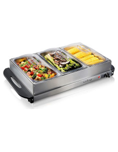 Servidor de Buffet NutriChef Acero Inoxidable 3 Bandejas 3.3L